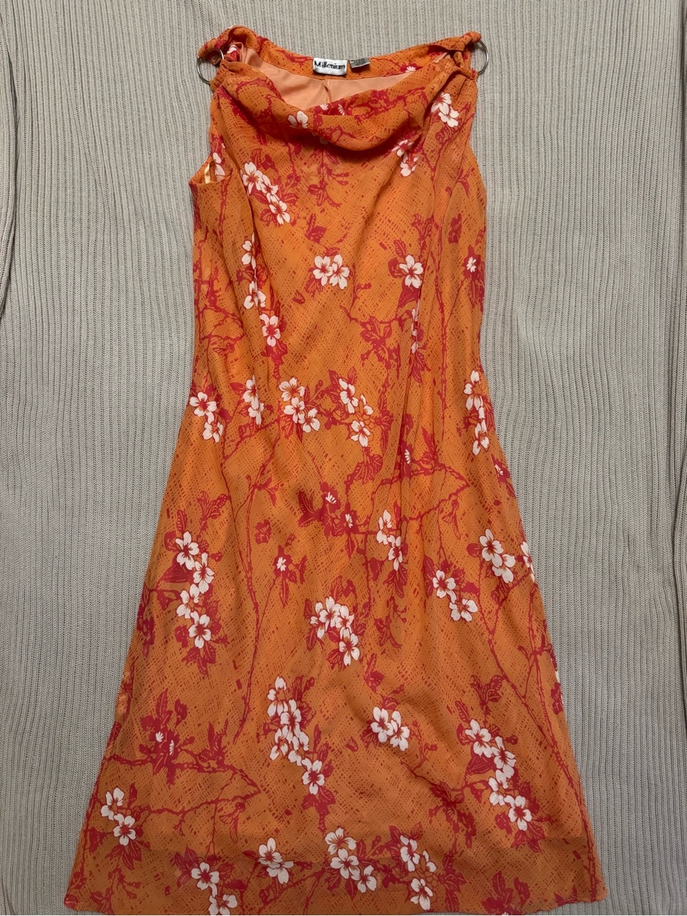 Vintage-Inspired Orange Floral Midi Dress